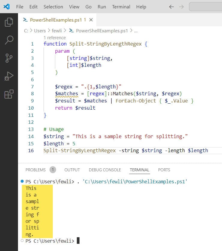 powershell split string by length