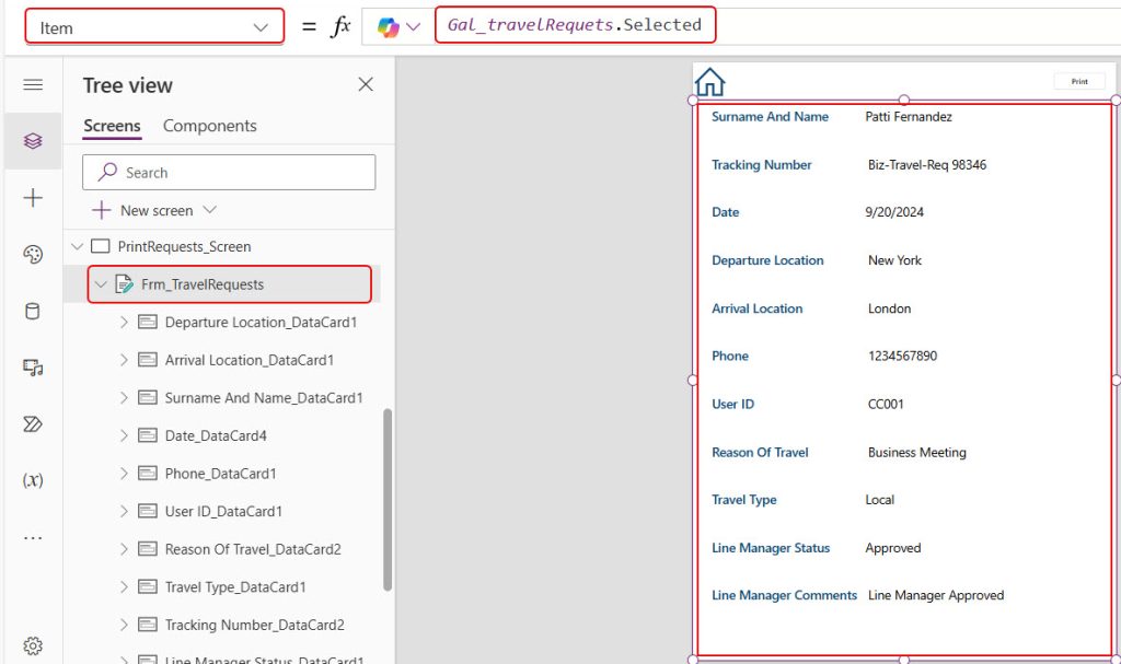 print function in power apps