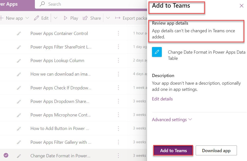publish power app to teams