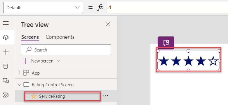 rating control in Power Apps app