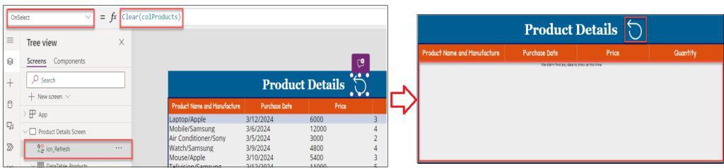 refresh data table in powerapps