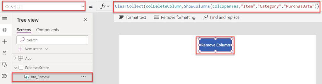 Remove a Column from the Power Apps Collection