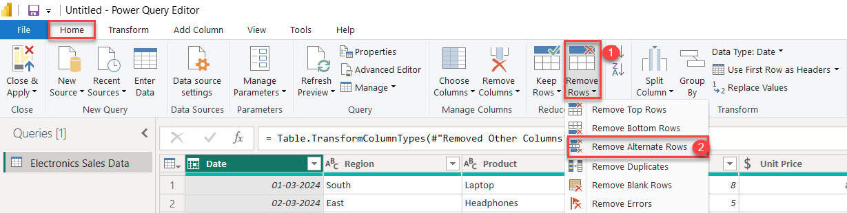 remove alternate rows in Power Query