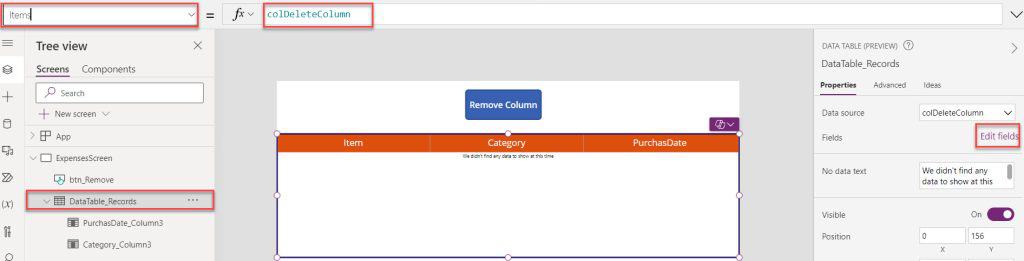 Remove an Unwanted Column from Power Apps Collection