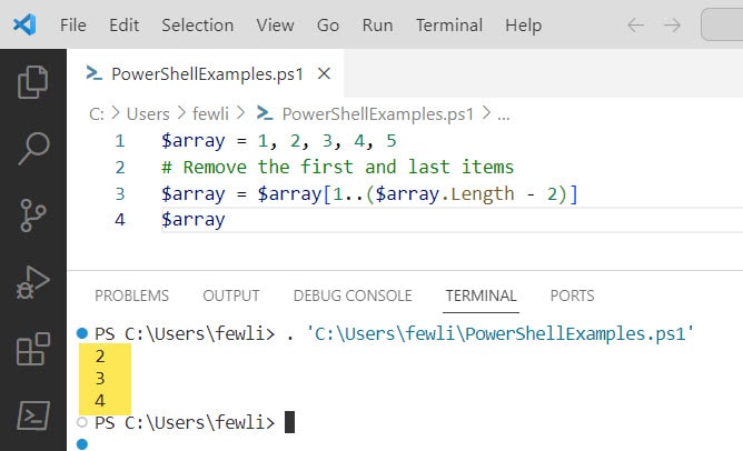 Remove Both the First and Last Item from the PowerShell Array