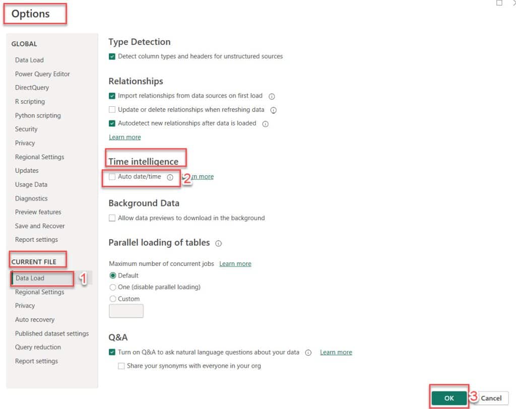 remove date hierarchy in Power BI