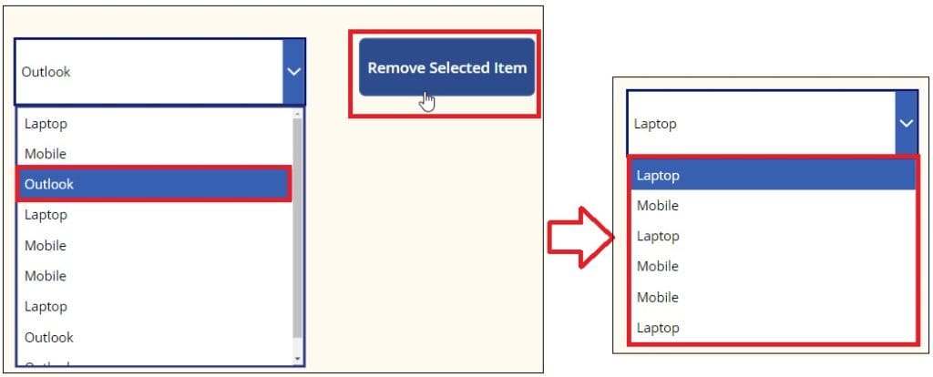 remove power apps collection item from dropdown