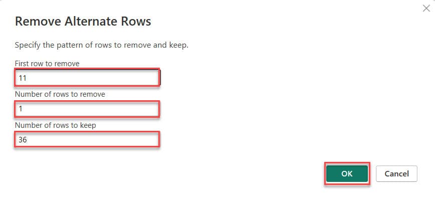 remove specific row in power query