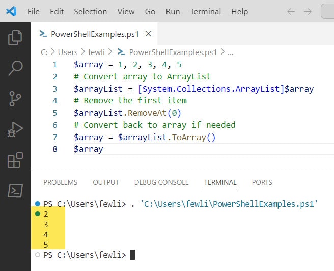 Removing the First Item from an Array in PowerShell