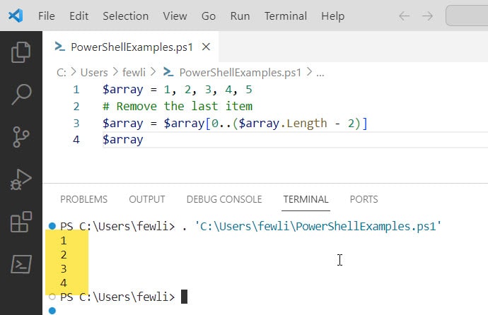 Removing the Last Item from an Array in PowerShell