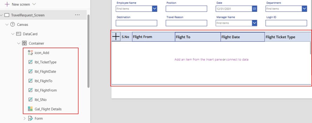 repeating table example in power apps