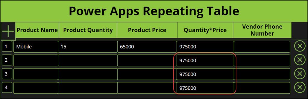 Repeating table in Power Apps