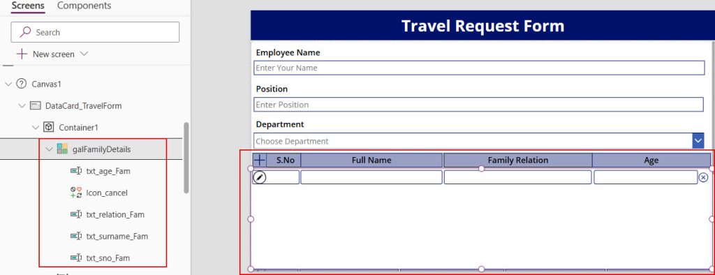 repeating table in powerapps using sharepoint list form