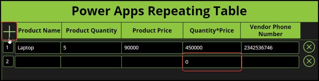 Repeating tables Power Apps