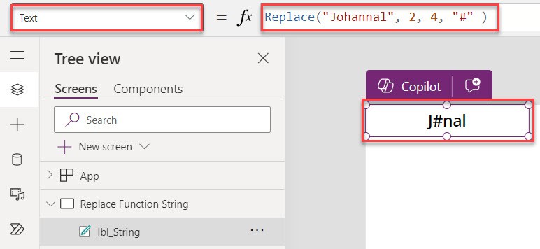 replace function in powerapps