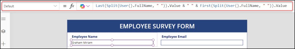 Replace Position of First and Last Name in Power Apps For Current User