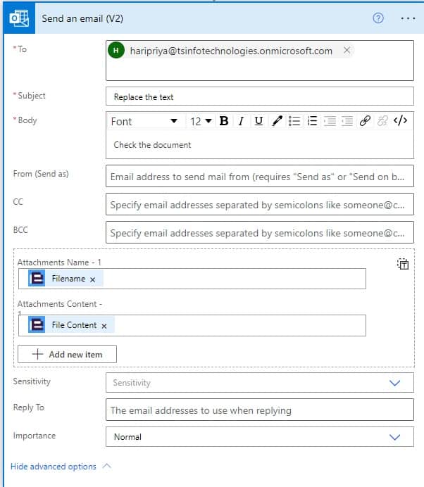 replace text in word document using Microsoft flow