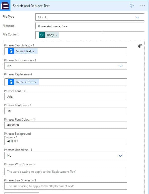 Power Automate replace text in a Word document