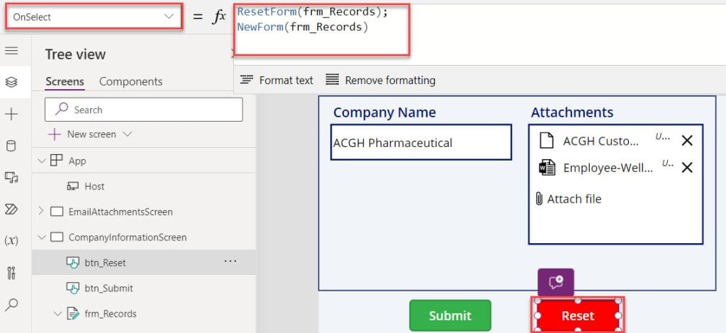 reset attachment control powerapps