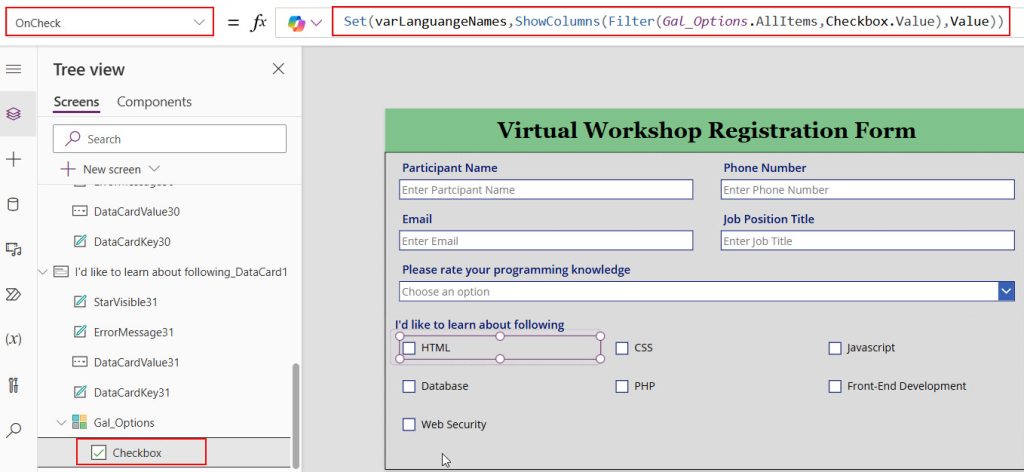 how to reset modern checkbox in gallery powerapps