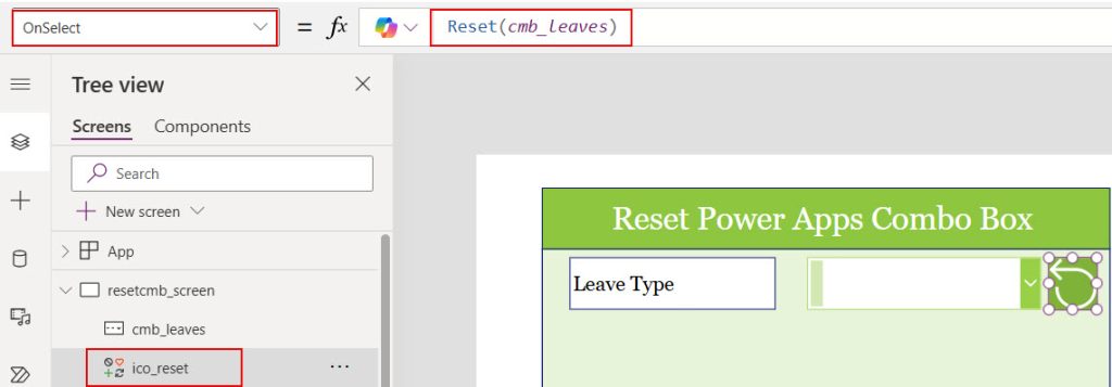 reset power apps combo box  to blank