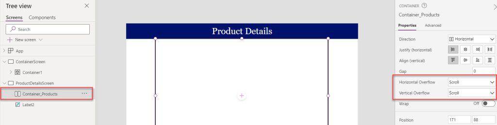 scrollable container powerapps