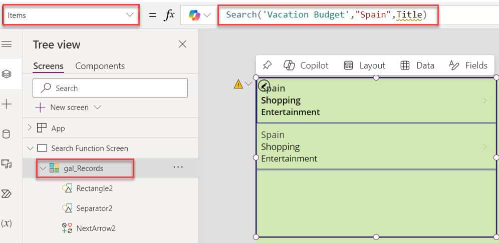 search in gallery powerapps