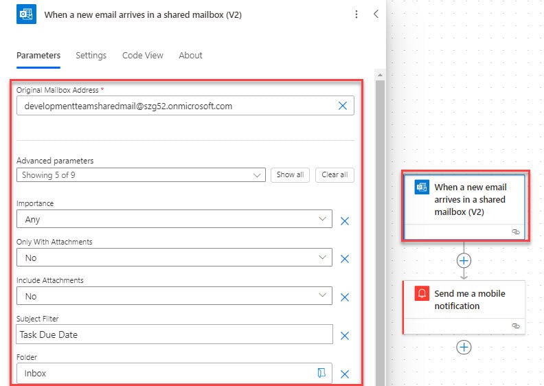 Send a push notification when a new email arrives in shared mailbox Power Automate 