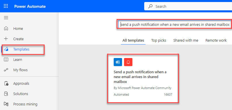 Send a push notification when a new email arrives in shared mailbox