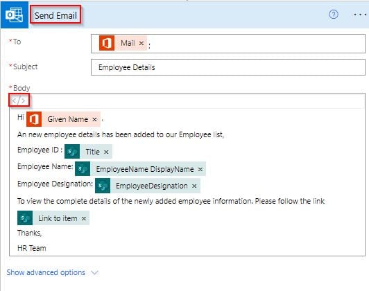 send an email when a new item is created in a sharepoint list using power automate