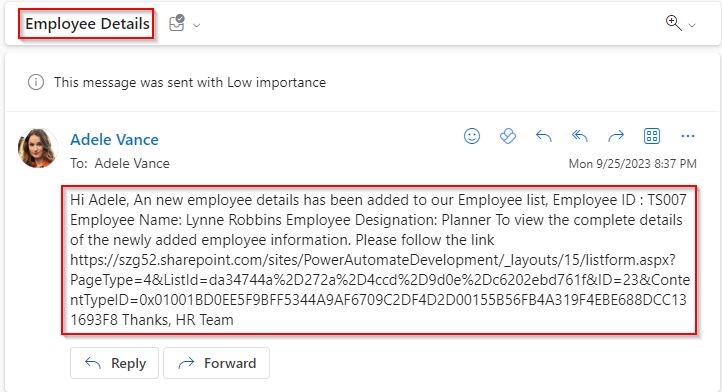 power automate send email when sharepoint list item created