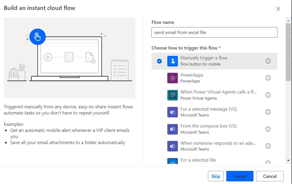 send email from excel file using Power Automate