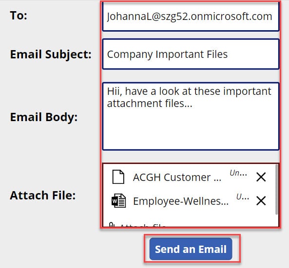 send email with attachment in powerapps