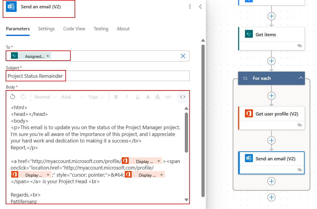 send email with mention in power automate flow