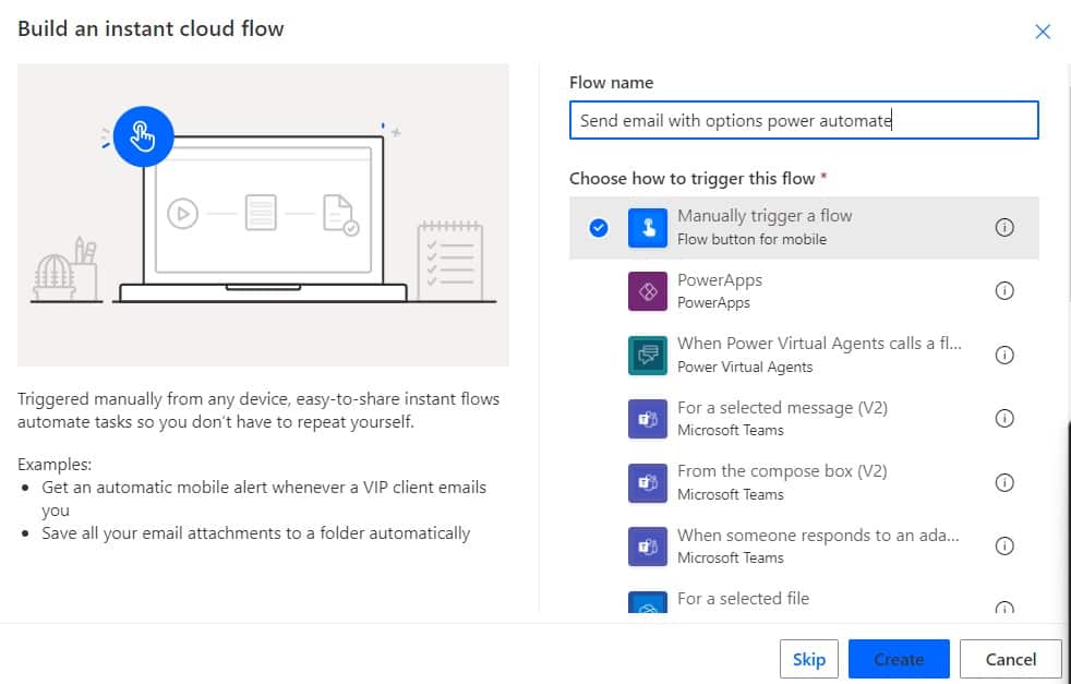 Send email with options in power automate