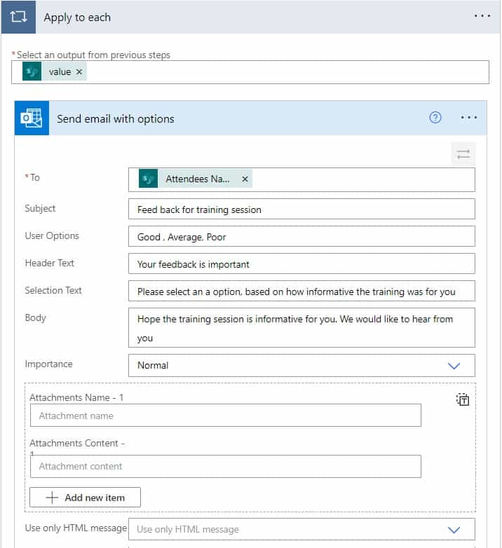 send email with options Microsoft power automate