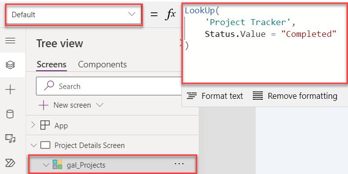 Set a Power Apps data table default selected row