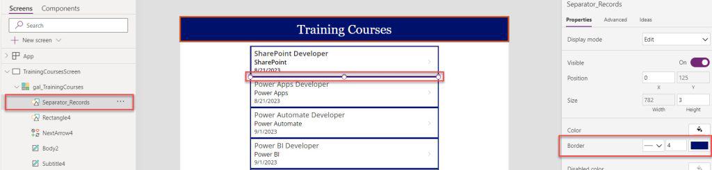Set Up a Power Apps Gallery Border Between Items
