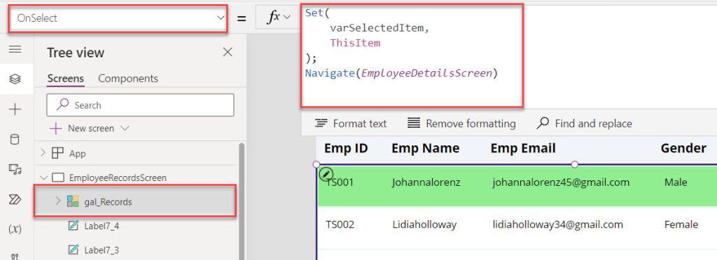 set variable in power apps gallery using onselect property