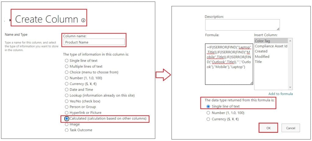 sharepoint calculated column if contains text