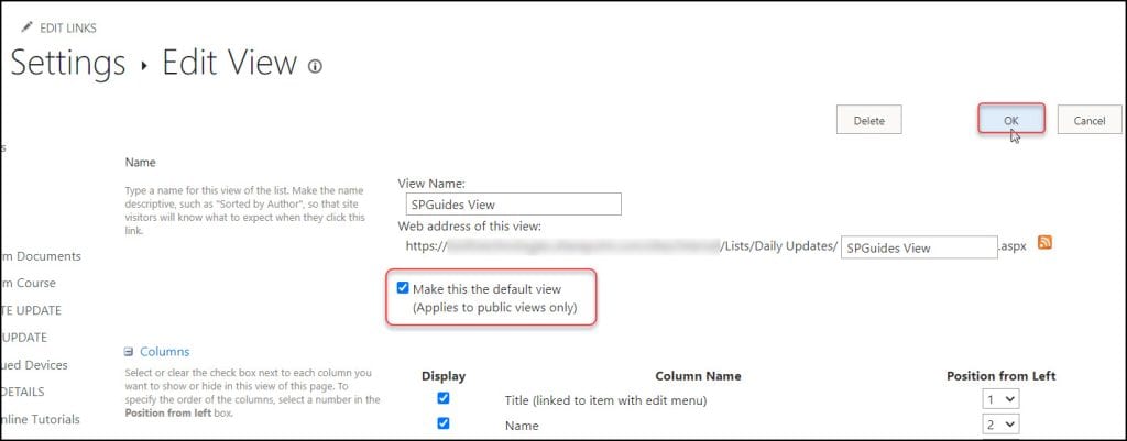 sharepoint edit list view