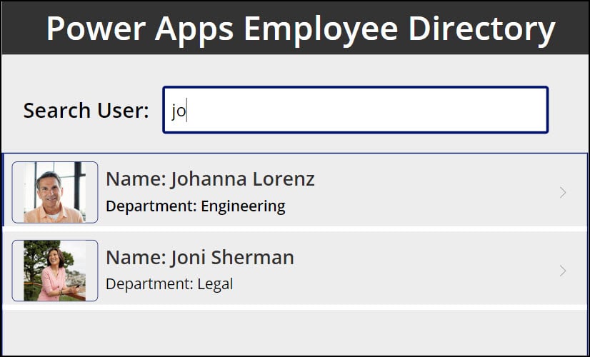 SharePoint Employee Directory Active Directory in Power Apps