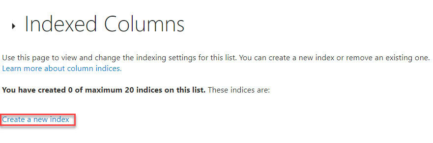 sharepoint indexed columns