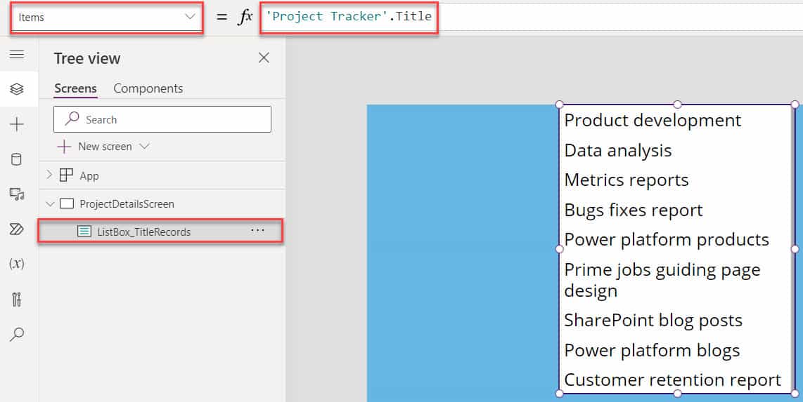 PowerApps List Box Control