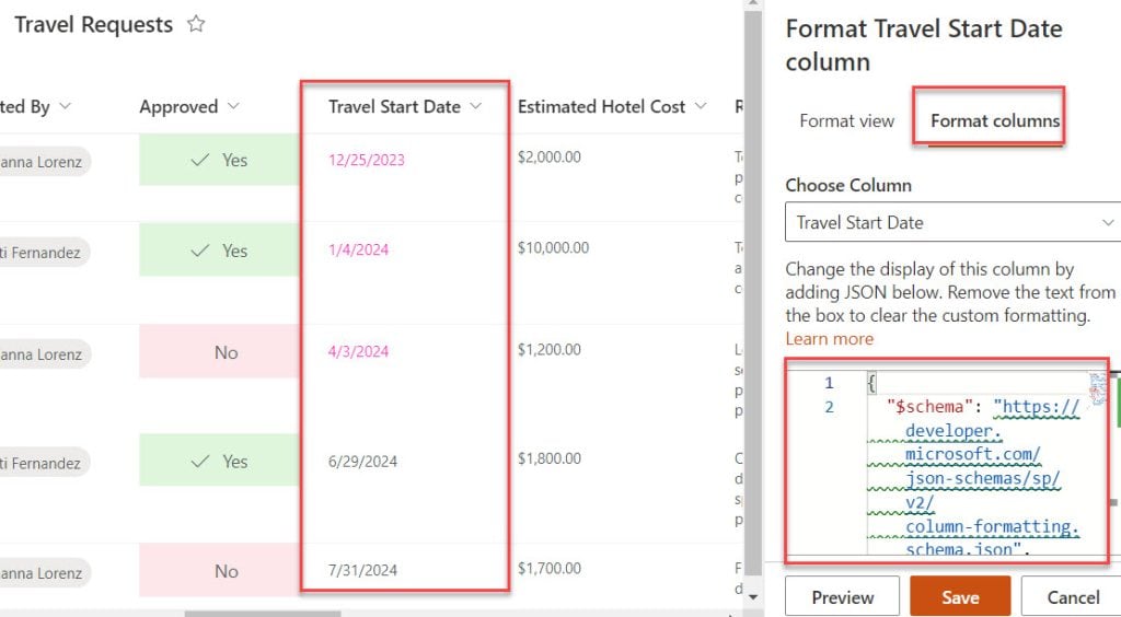 sharepoint list formatting samples