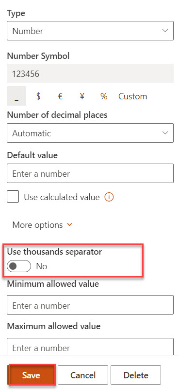 sharepoint list remove comma from number