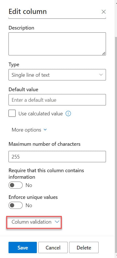 sharepoint list validation example