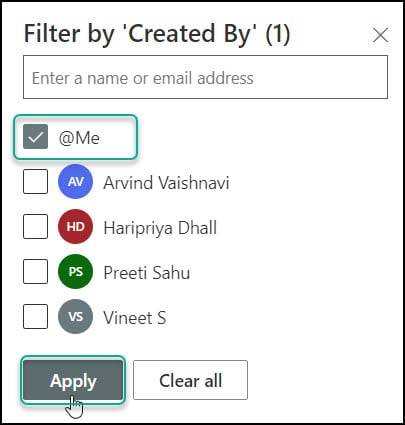 sharepoint list view filter by current user