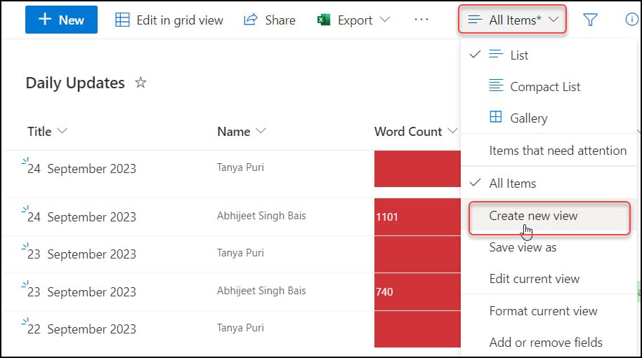 SharePoint List View