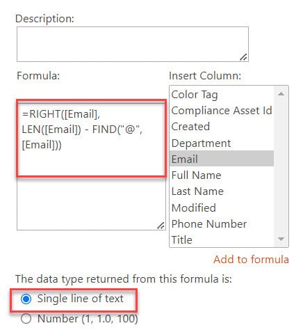 sharepoint online calculated column text function